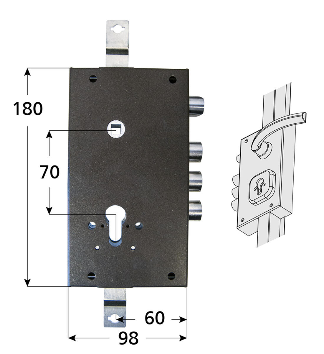 SERRATURA A CILINDRO PER CANCELLI APPLICARE TRIPLICE DX MARRONE MOIA - Serrature